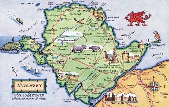 Illustrated map of Anglesey showing Beaumaris